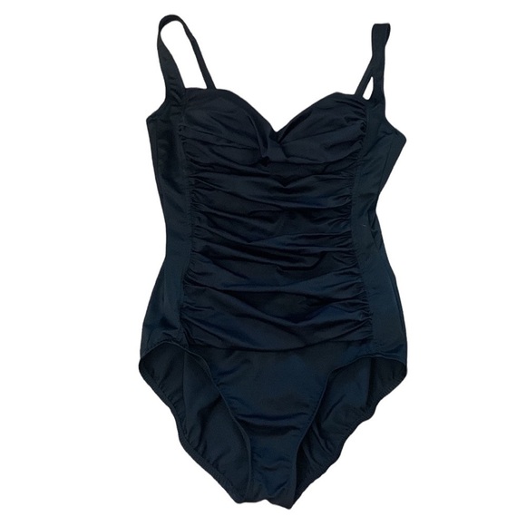 Trimshaper Black Ruched Shaping One Piece Swimsuit - Size 12 - Picture 1 of 6